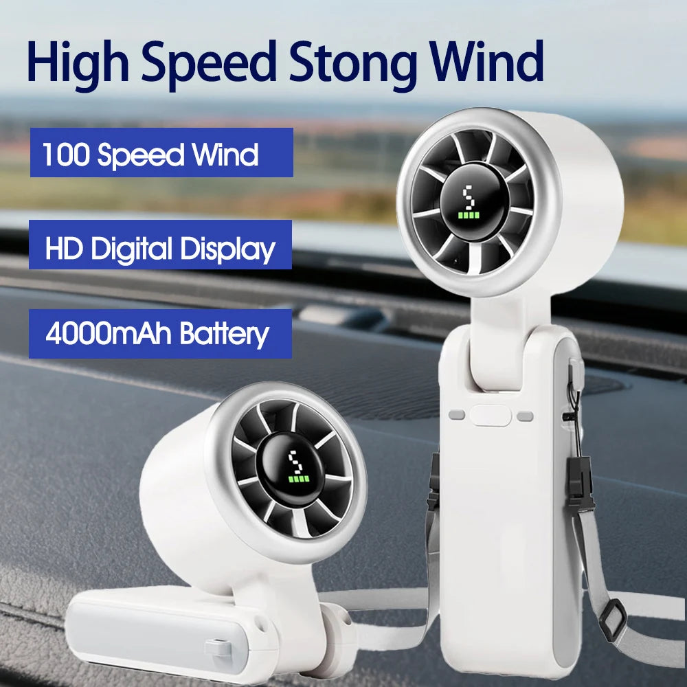 4000mAh Portable Handheld Turbo Fan 180° Angle Adjustable Strong Powerful Wind Rechargeable