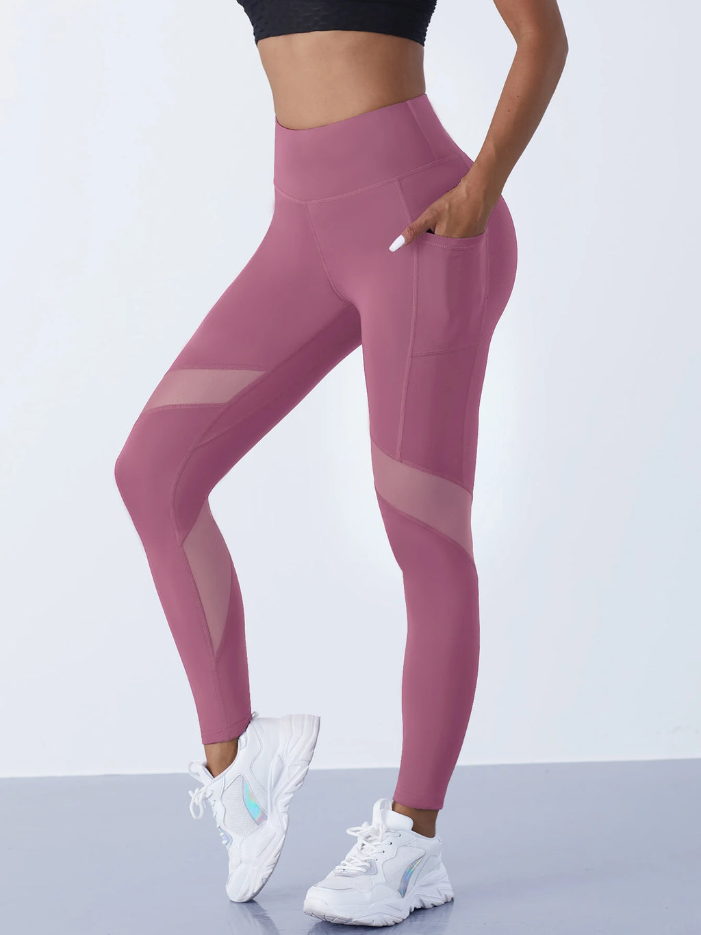 Women's Mesh Splicing Yoga Pants Shaping Leggings High Waist Tummy Control Lift