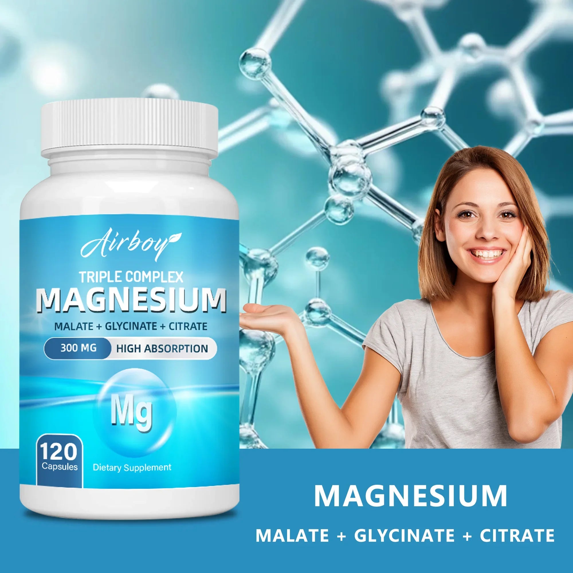 Triple Magnesium Complex - Bone, Muscle & Heart Health Supplement  - 120 Capsules