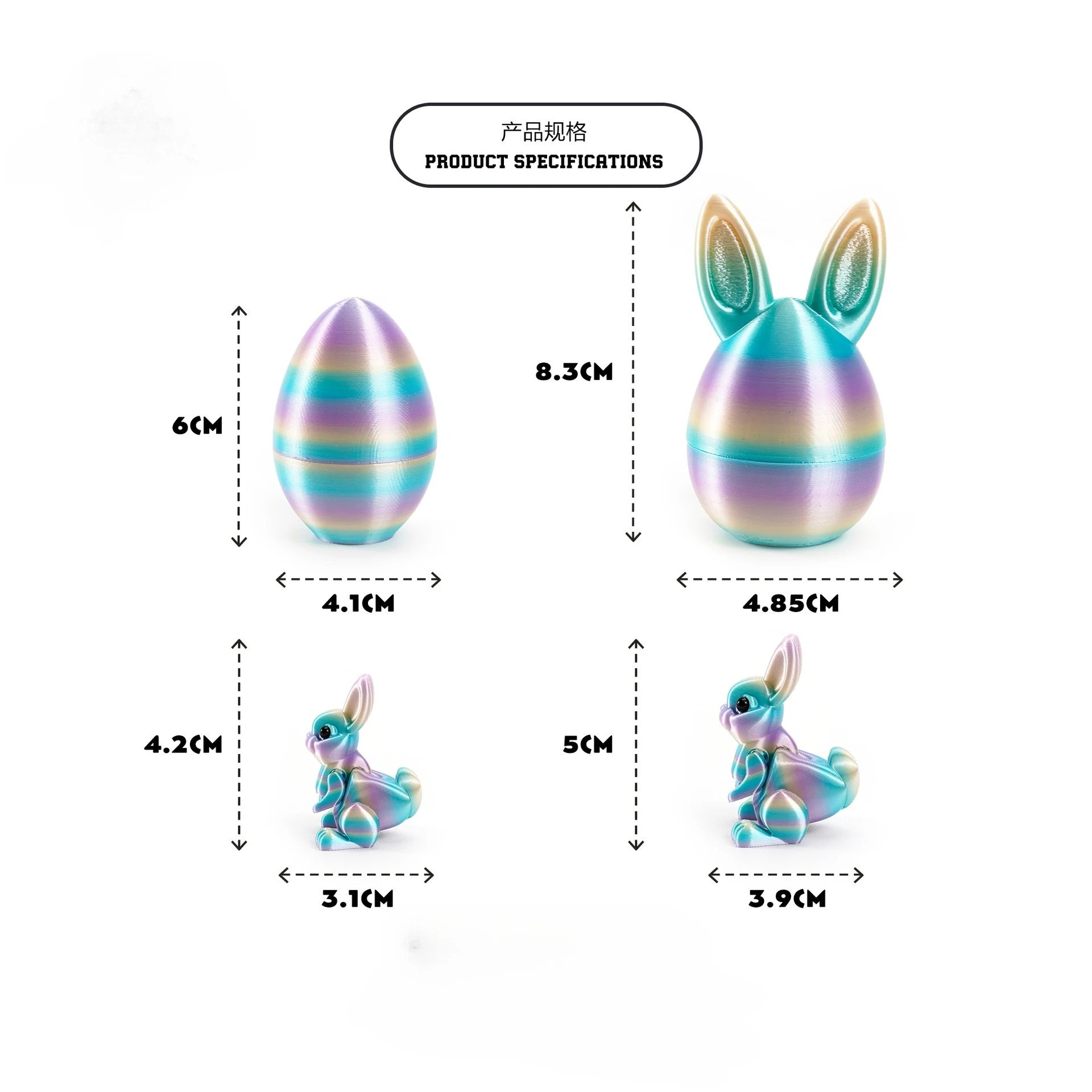 3D Printed Rabbit Eggs Ornament Animal Model Easter Rabbit Home Desktop Ornament Happy Easter Gift for Kids