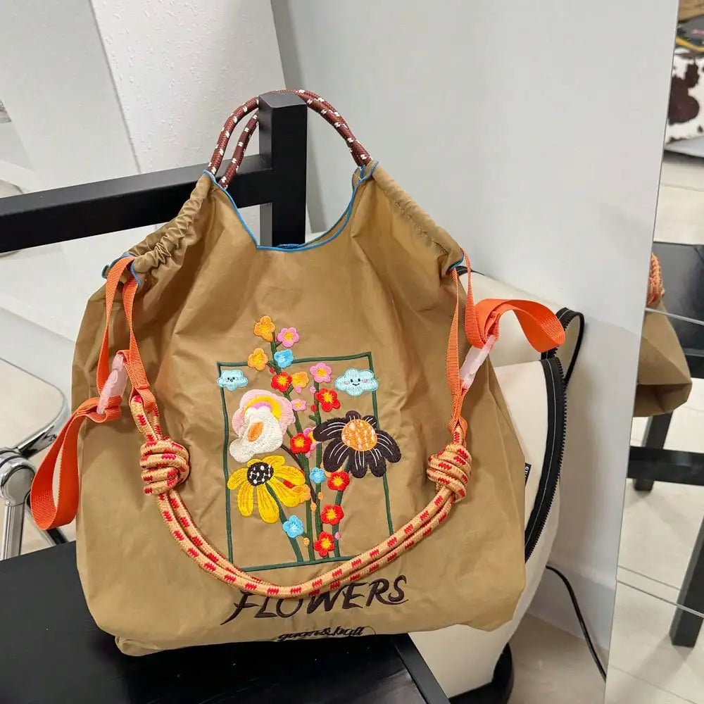 l Embroidery Canvas Shoulder Bag Women Large Capacity Tote Bag Crossbody Handbag Shopping Bag Vintage