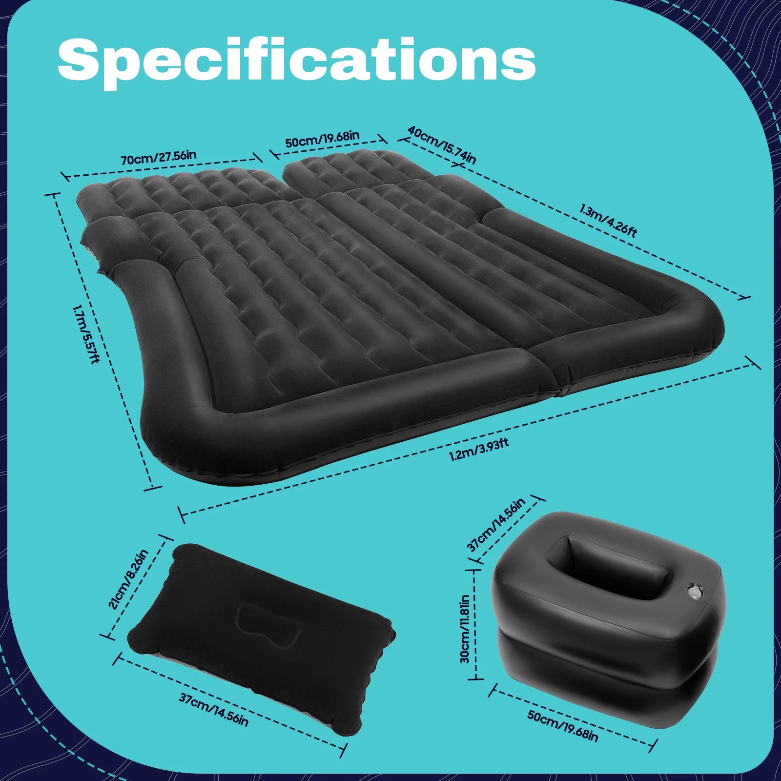 Universal Foldable Inflatable Bed Portable Inflatable Mattress Set Car Back Seat Sleeping Air Bed Cushion w/Pump+Pillow