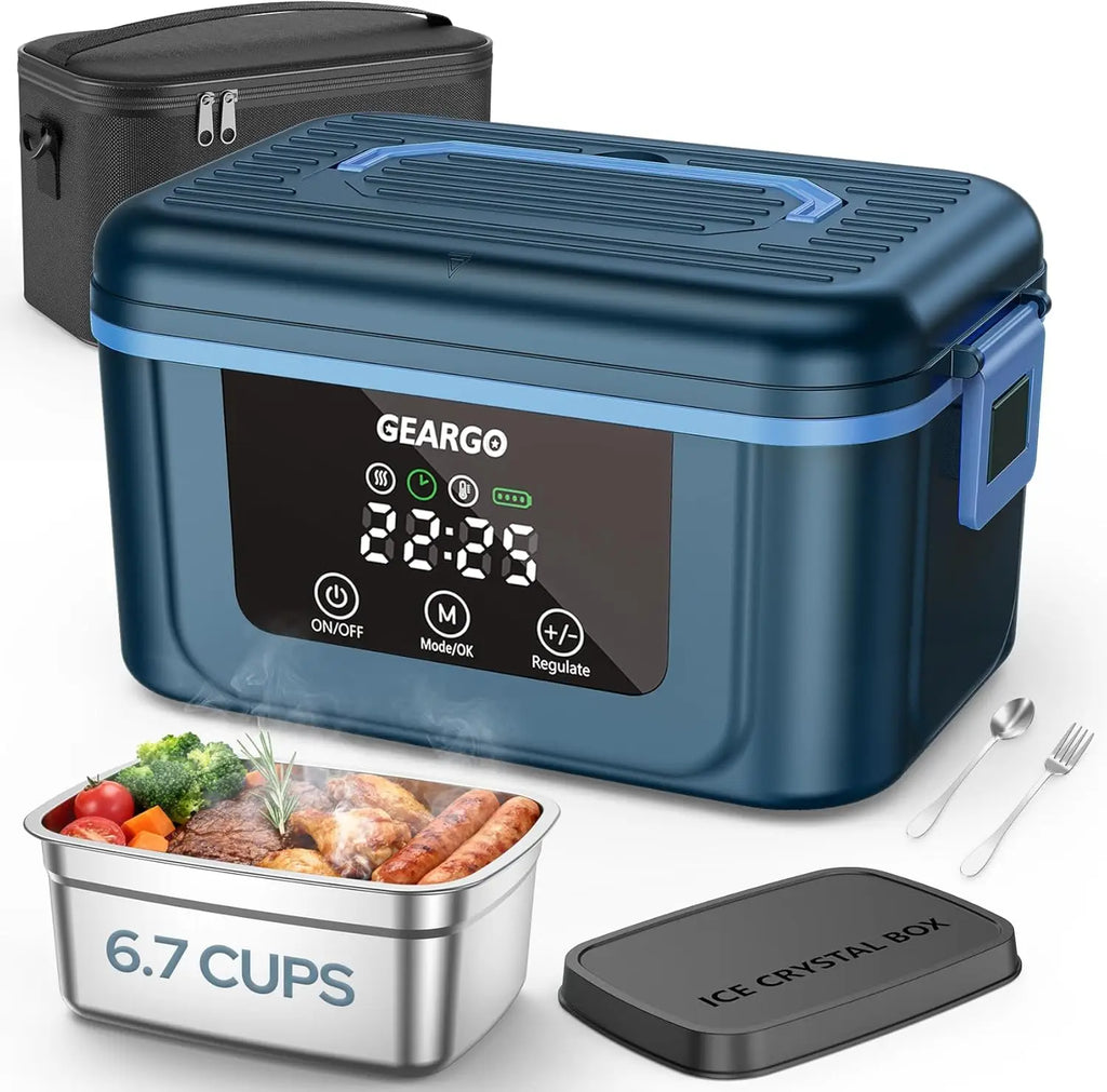 Cordless Electric Lunch Box,1.6L Rechargeable Heated Lunch Box with Ice Crystal Box,24 Hours Self Heating Lunchbox