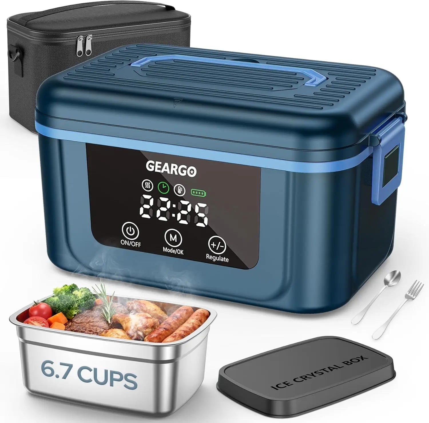 Cordless Electric Lunch Box,1.6L Rechargeable Heated Lunch Box with Ice Crystal Box,24 Hours Self Heating Lunchbox