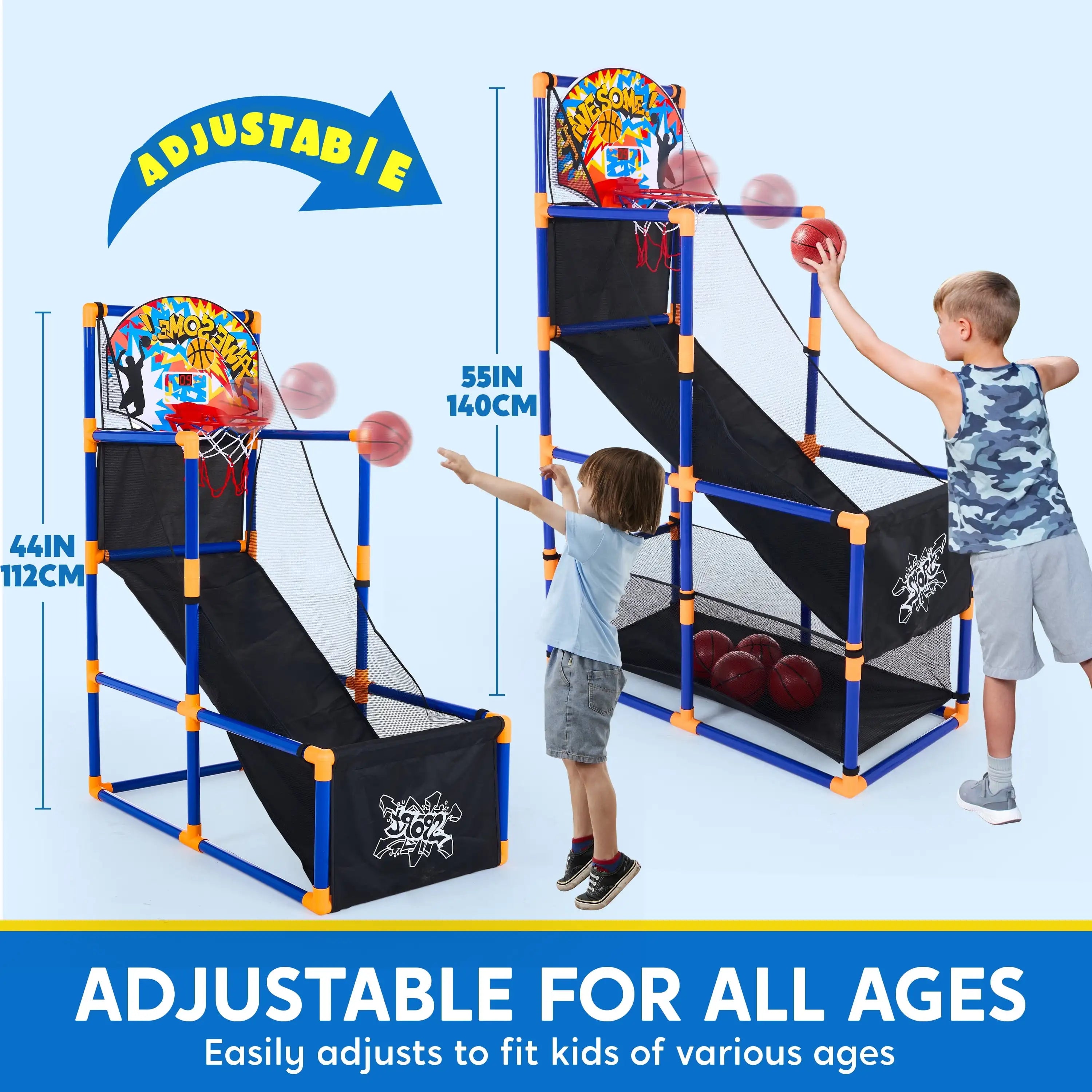 LED Scoring Arcade Basketball Game with 4 Balls Adjustable Height 44"-55"Basketball Stand Hoop Toys Gift for Ages 3-12