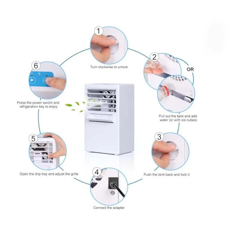 Mini Portable Air Conditioner Fan, 3-in-1 Table Personal Space Cooler Misting Humidifier Purifier