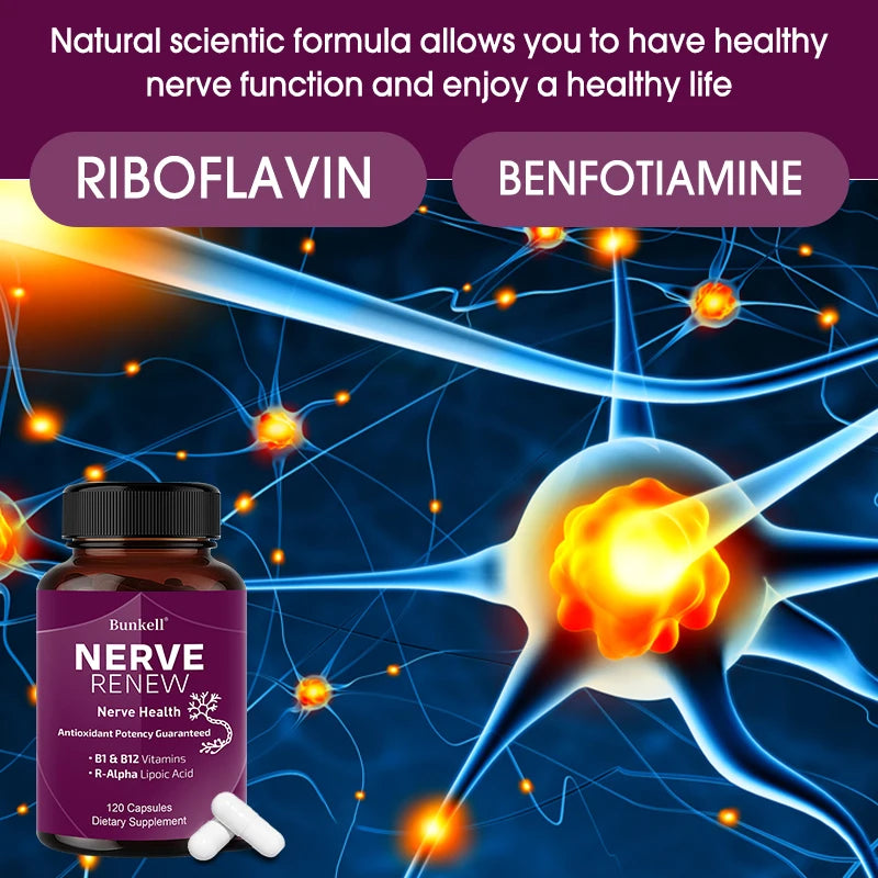 Nerve Support Supplement - 300mg Stabilized R-Alpha Lipoic Acid, Vitamin B Complex, Supports Nervous System Health