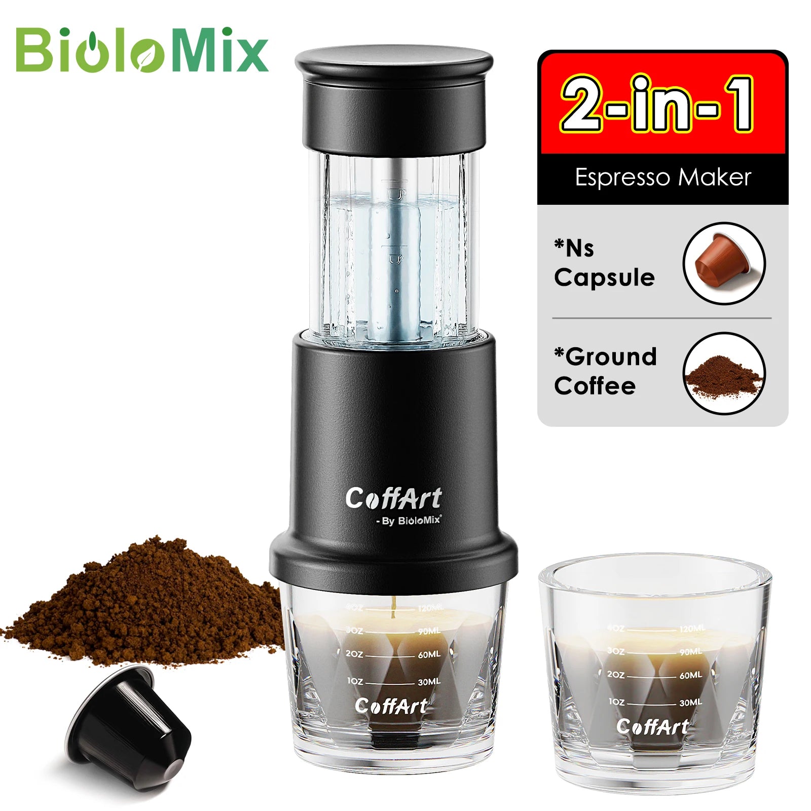 BioloMix 2 In 1 Manual Espresso Coffee Machine Hot/Cold Portable coffee Maker For NS Capsules