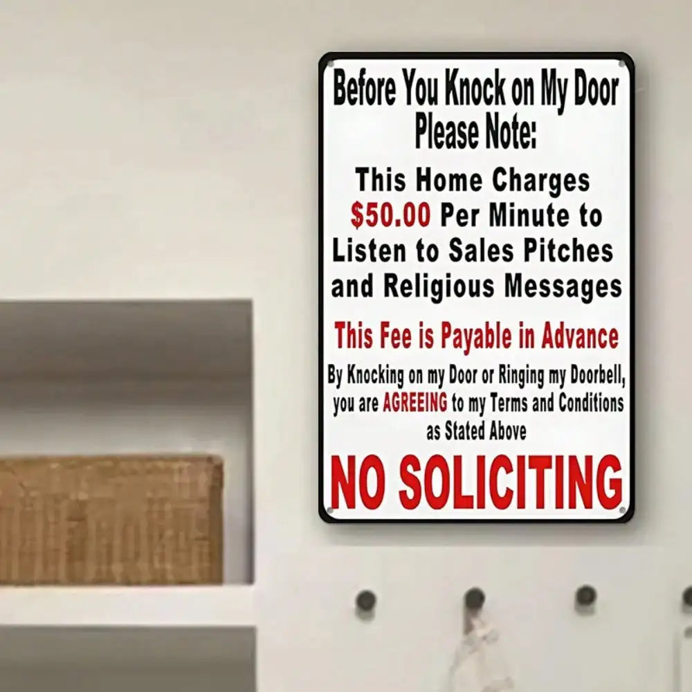 1PC "No Soliciting" Humorous Tin Sign - Life Philosophy Design For Doorway & Office Decor, Satirical Gift