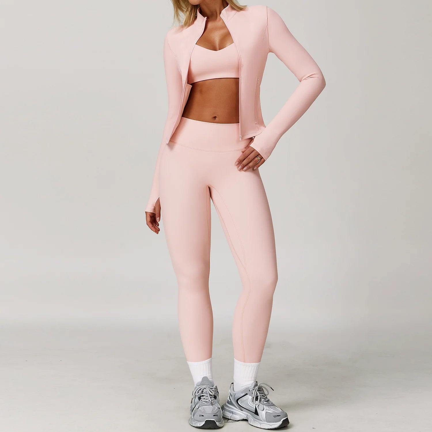 3PCS Gym Set Women Yoga Bra Jacket High Waist Workout Leggings Shorts Sports Suit 2 Pieces Yoga Set