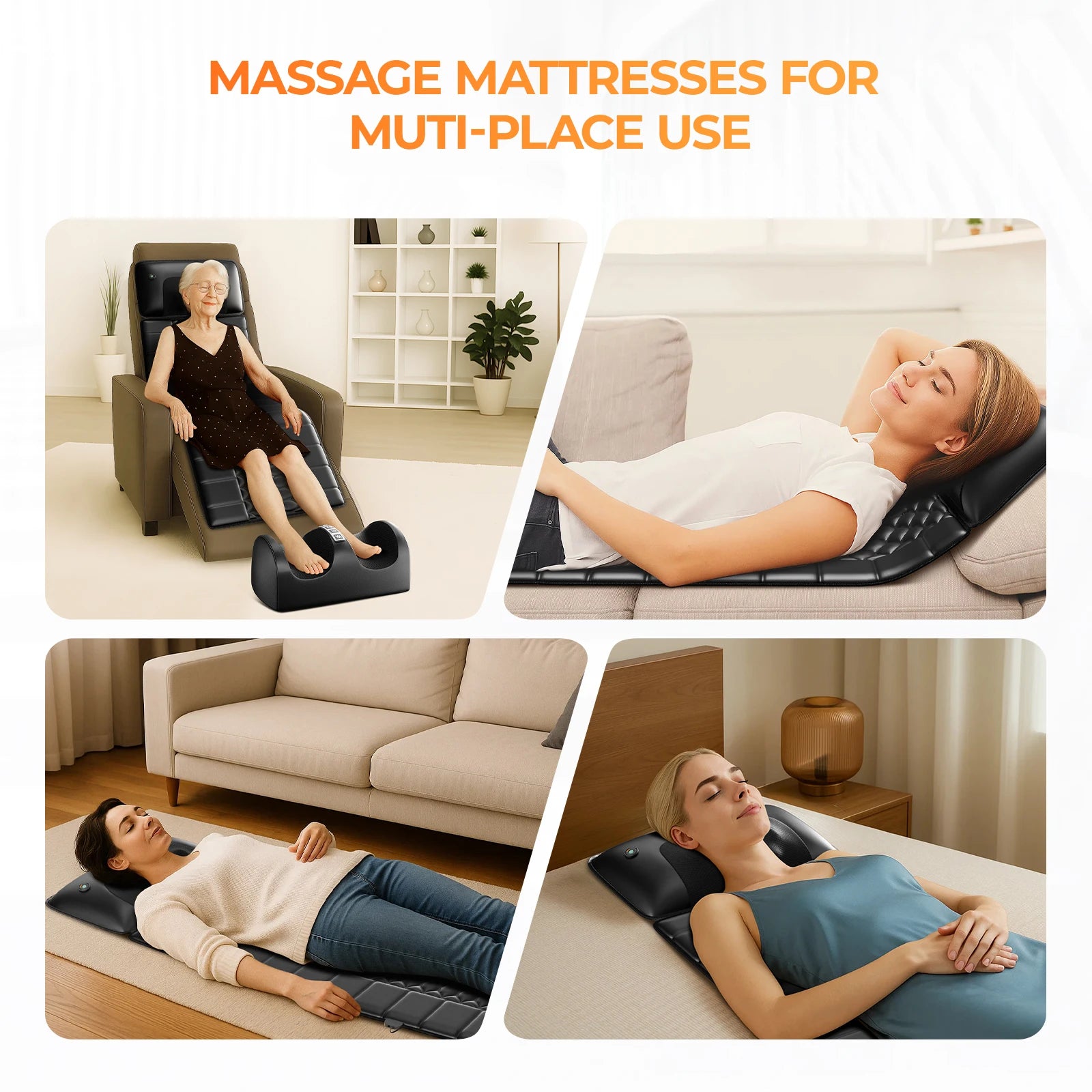 Shiatsu Full Body Massage Mat with Heat, Detachable Massager Pad, 10 Vibrating Motors, 9 Intensity Levels