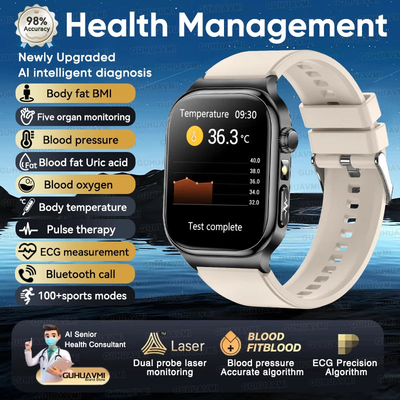 2026 New Accurate Measurement Health Smart Watch ECG+PPG Uric Acid Blood Pressure Blood Lipids BT Call Smartwatchs