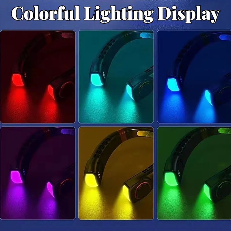 Portable Ice-Cooling Fan with LED Light, Silent Bladeless Halterneck Design
