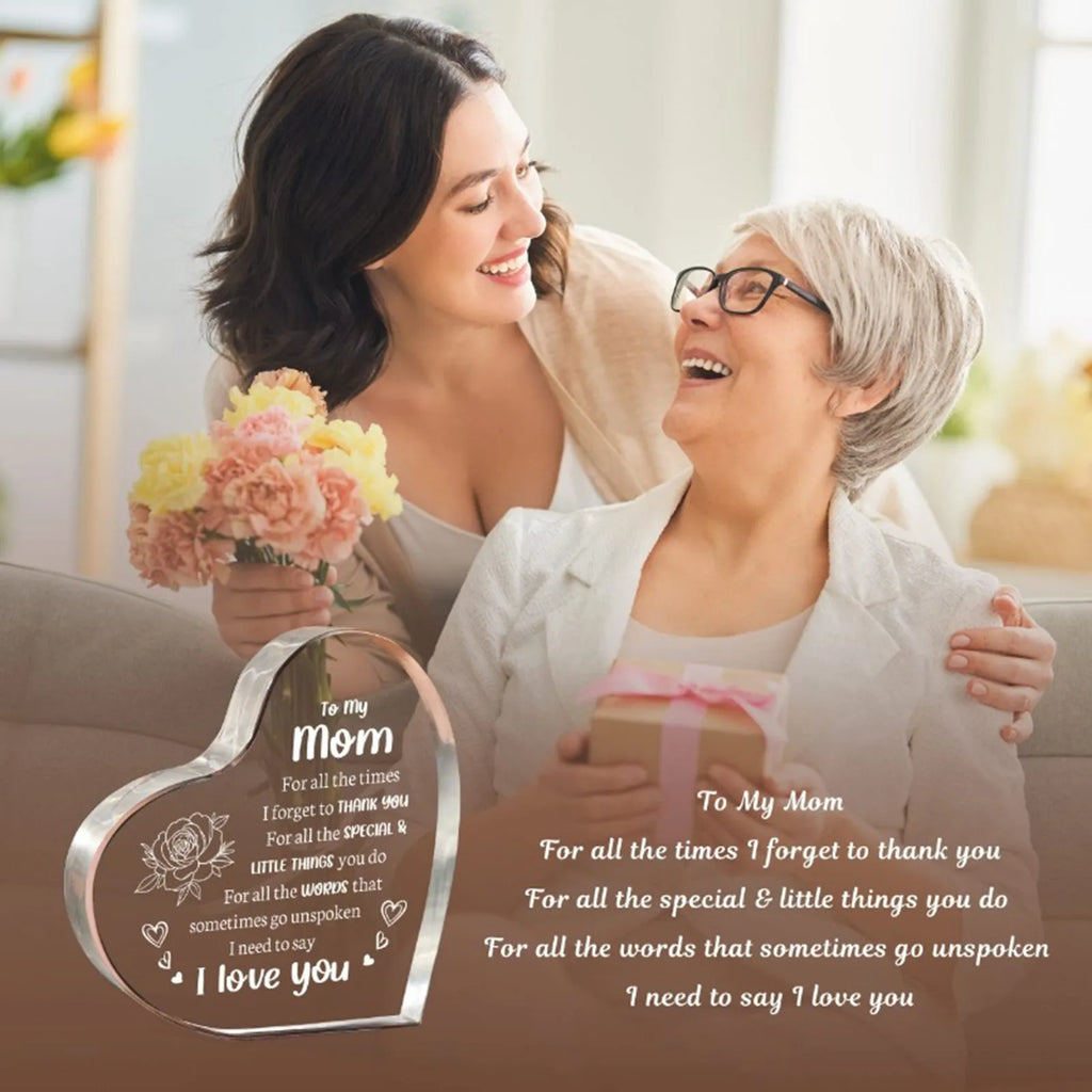 1PCS Mother's Day Gift Sign Heart Shaped Plaque Personalized Gift For Mother Desktop Souvenir Decoration I Lover You Mom