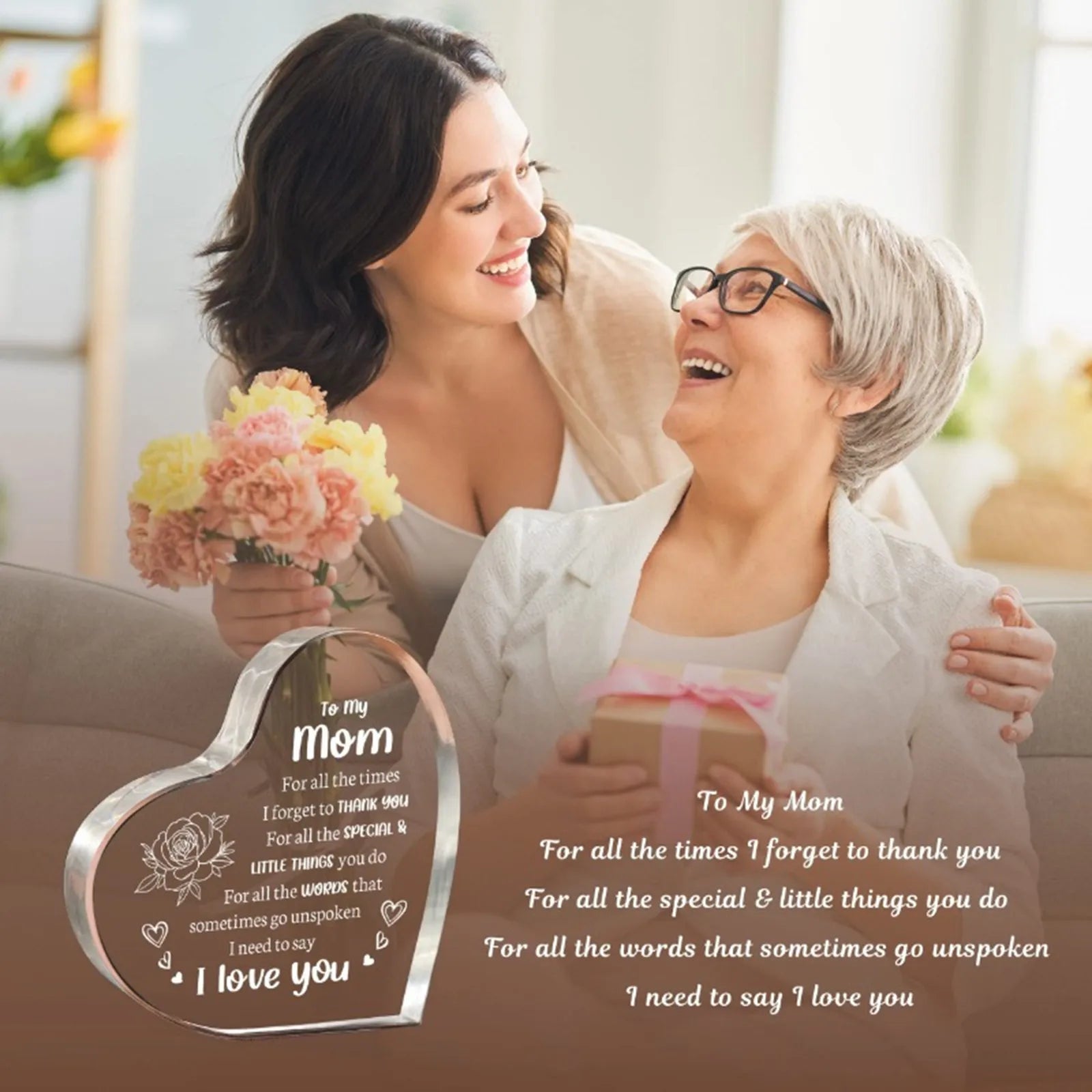 1PCS Mother's Day Gift Sign Heart Shaped Plaque Personalized Gift For Mother Desktop Souvenir Decoration I Lover You Mom