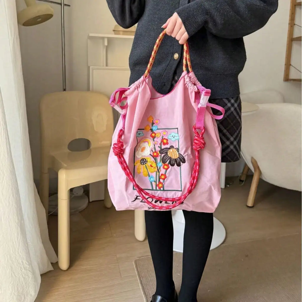 l Embroidery Canvas Shoulder Bag Women Large Capacity Tote Bag Crossbody Handbag Shopping Bag Vintage