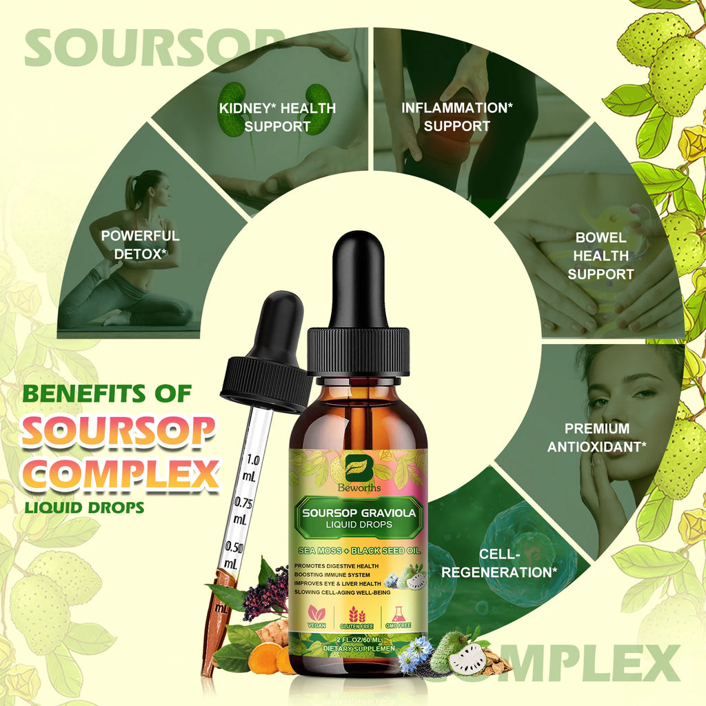 Soursop Graviola Extract Drops Support Immunity and Kidney Health, Detox and Antioxidation Gluten-Free