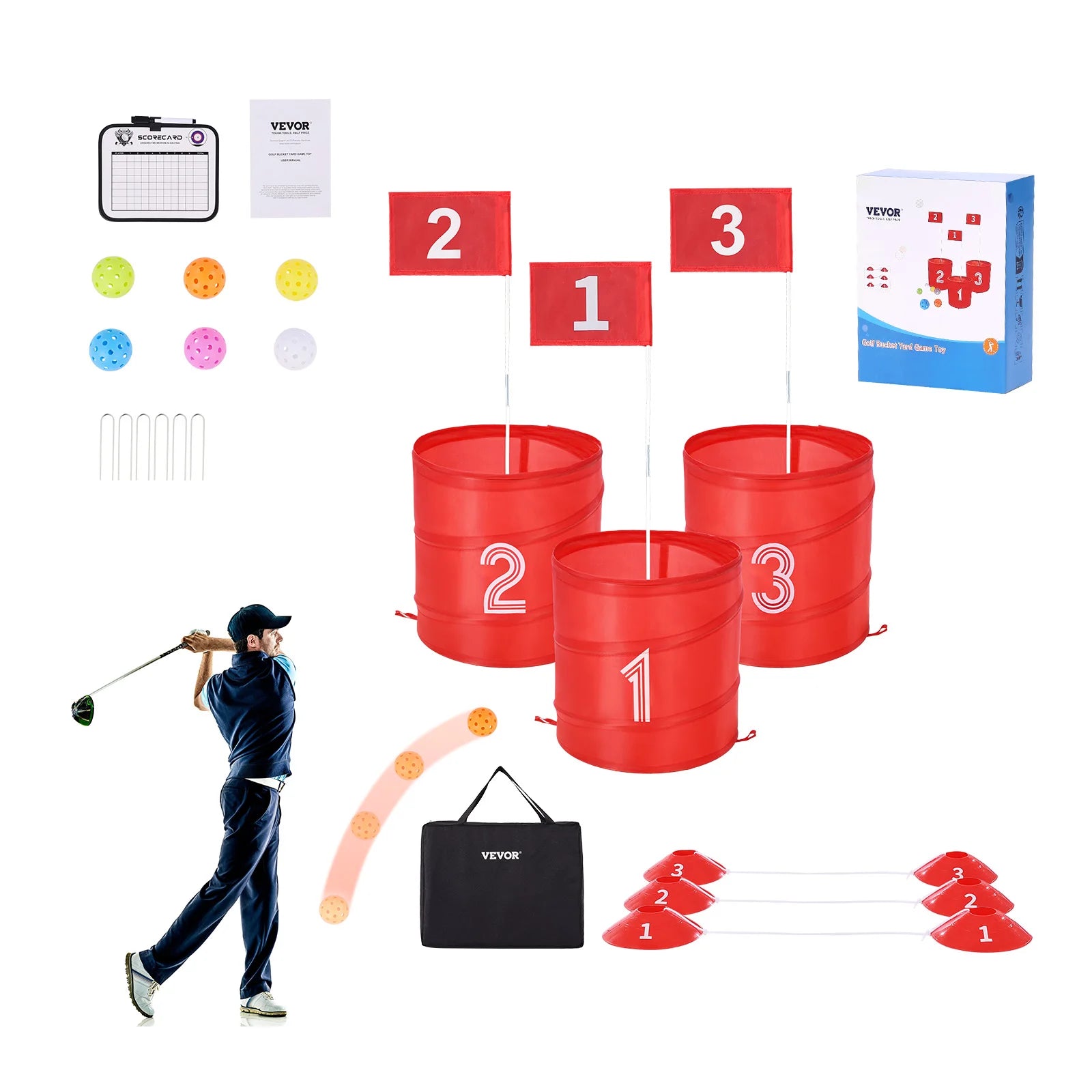 3/6/9 Hole Kids Backyard Golf Game Portable Bucket Golf Course Practice Chipping Games