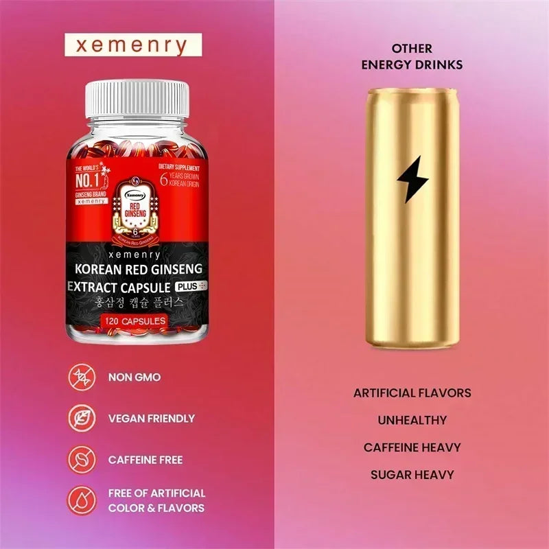 Korean Red Ginseng Supplement - Boosts Energy Production, Relieves Stress - 120pcs