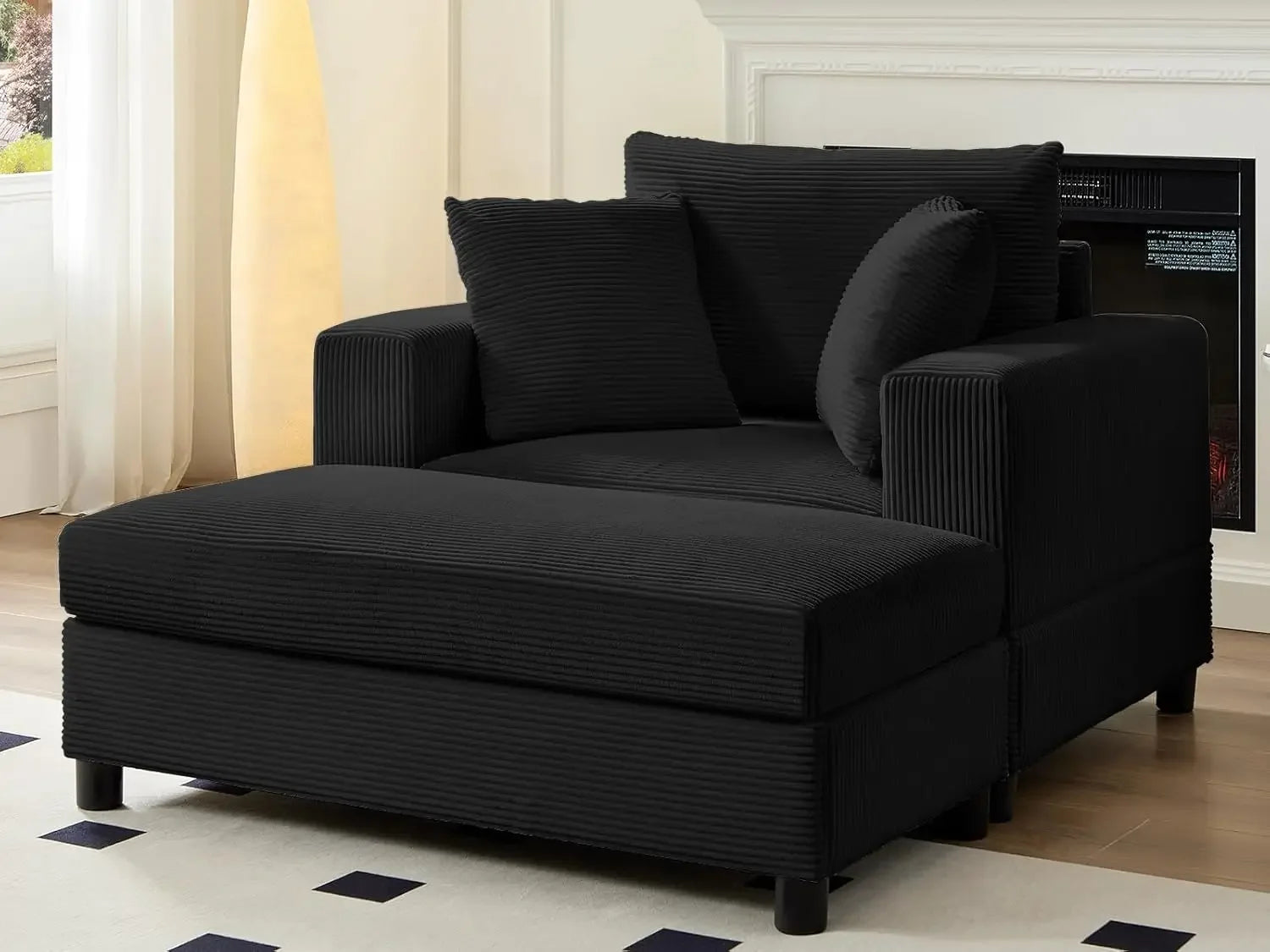 Oversized Chaise Lounge Indoor, 50" W Large Corduroy Lounges Chair with Ottoman & Pillows