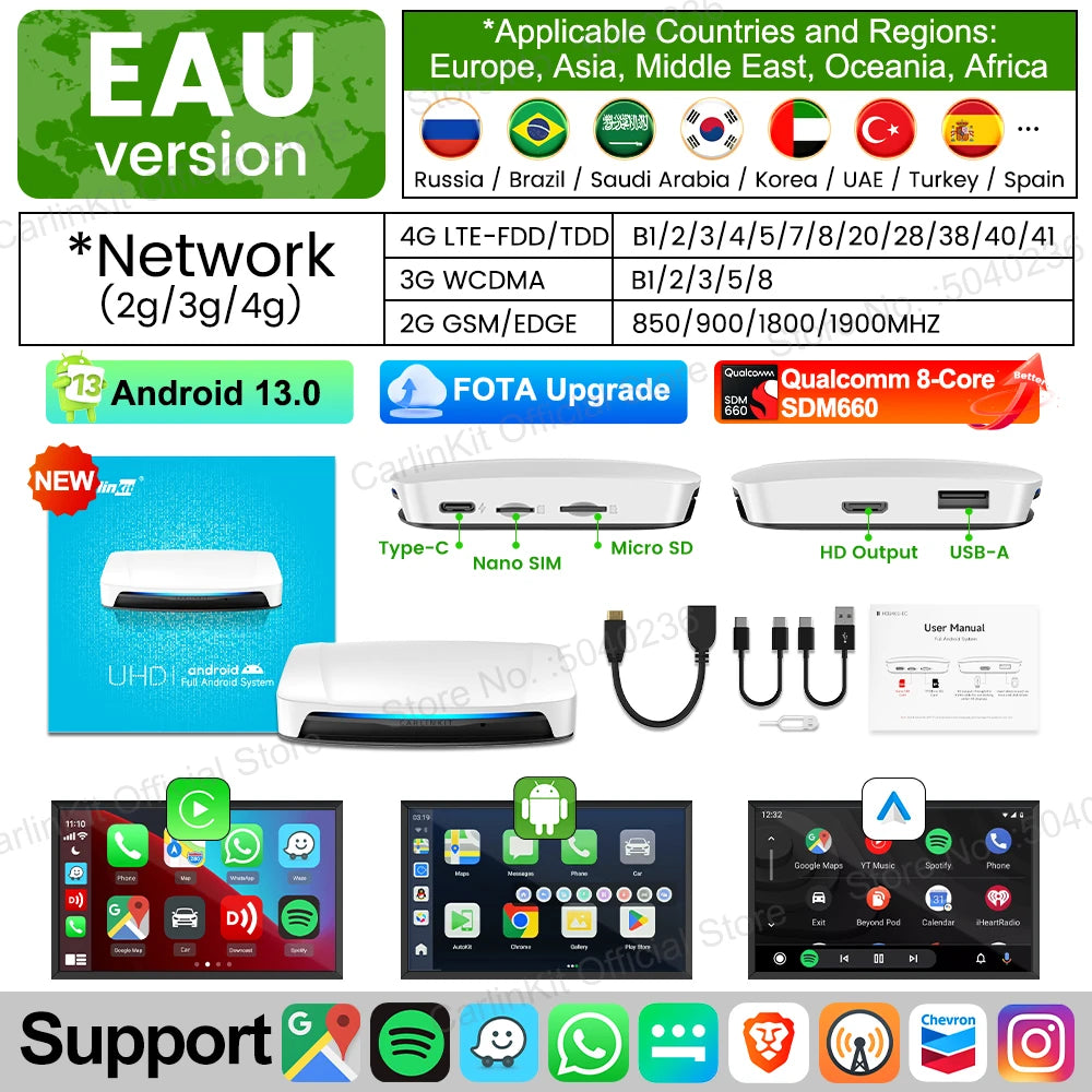 128G CarlinKit PRO 3 UHD Wireless CarPlay Android Auto AI Box New HDMI Video Output CarPlay TV Box