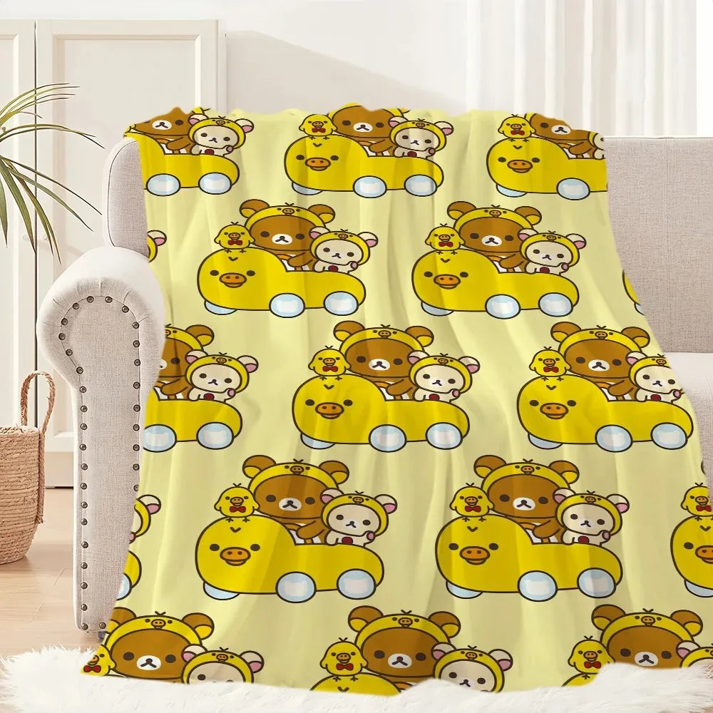 1PC Cute Rilakkuma Bear Blanket – Plush Warm Throw for Sofa Bedroom Office Travel