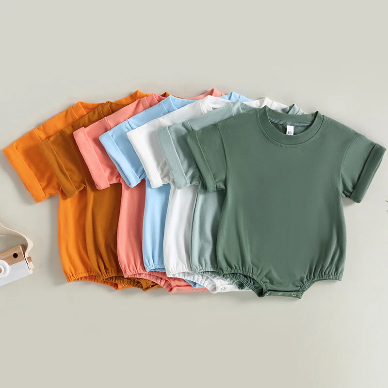 Boys Girls Bodysuit Short Sleeve Solid Color Jumpsuit Solid Casual Clothes