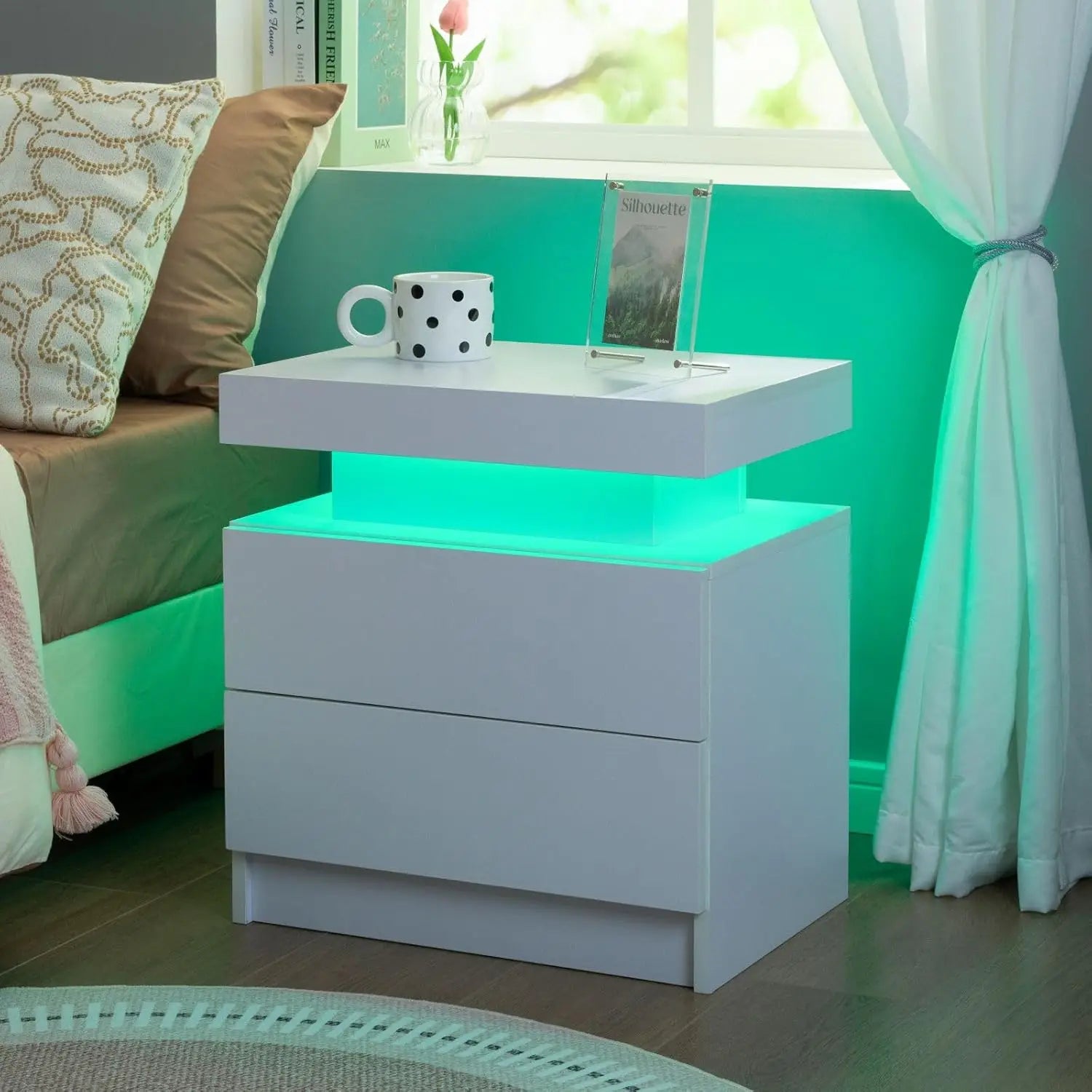 Nightstand Set of 2 LED Nightstand with 2 Drawers,Night Stand Set 2 with LED Light