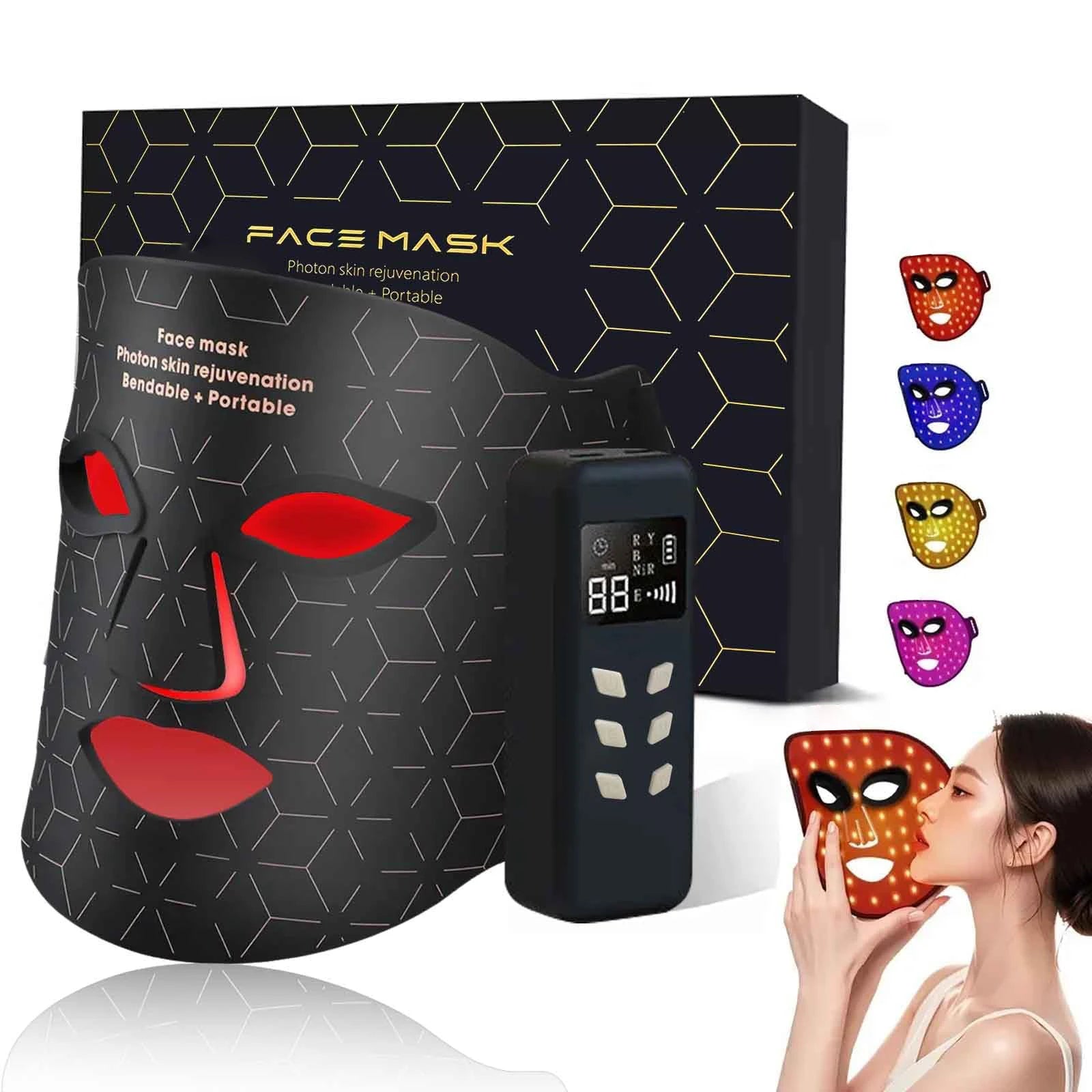 4 Modes Portable Led Face Mask Light Therapy for Anti-Aging Wrinkles Skin Rejuvenation