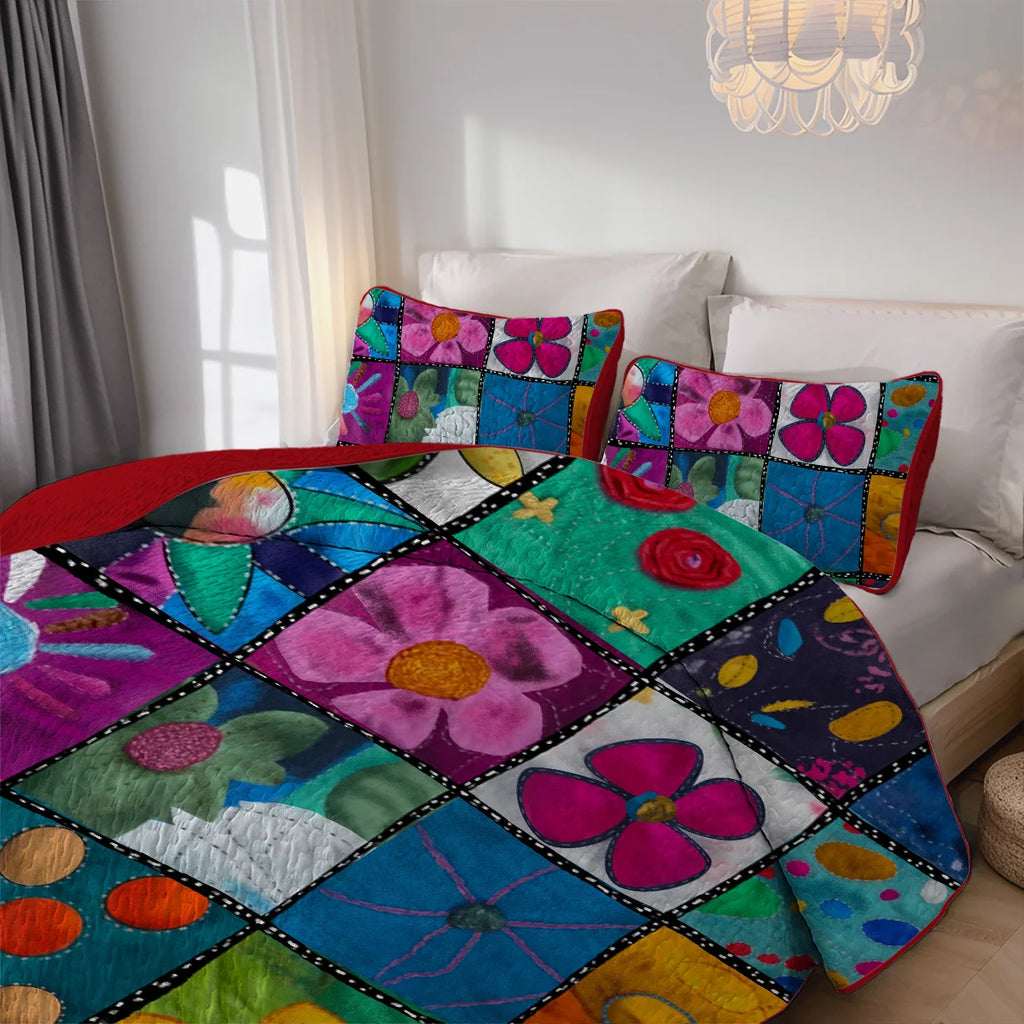 Floral Printed Quilt Set, Cal King, Durable, Breathable and Unique Summer Bedding Set, Including 1 Quilt, 1/2 Pillowcase