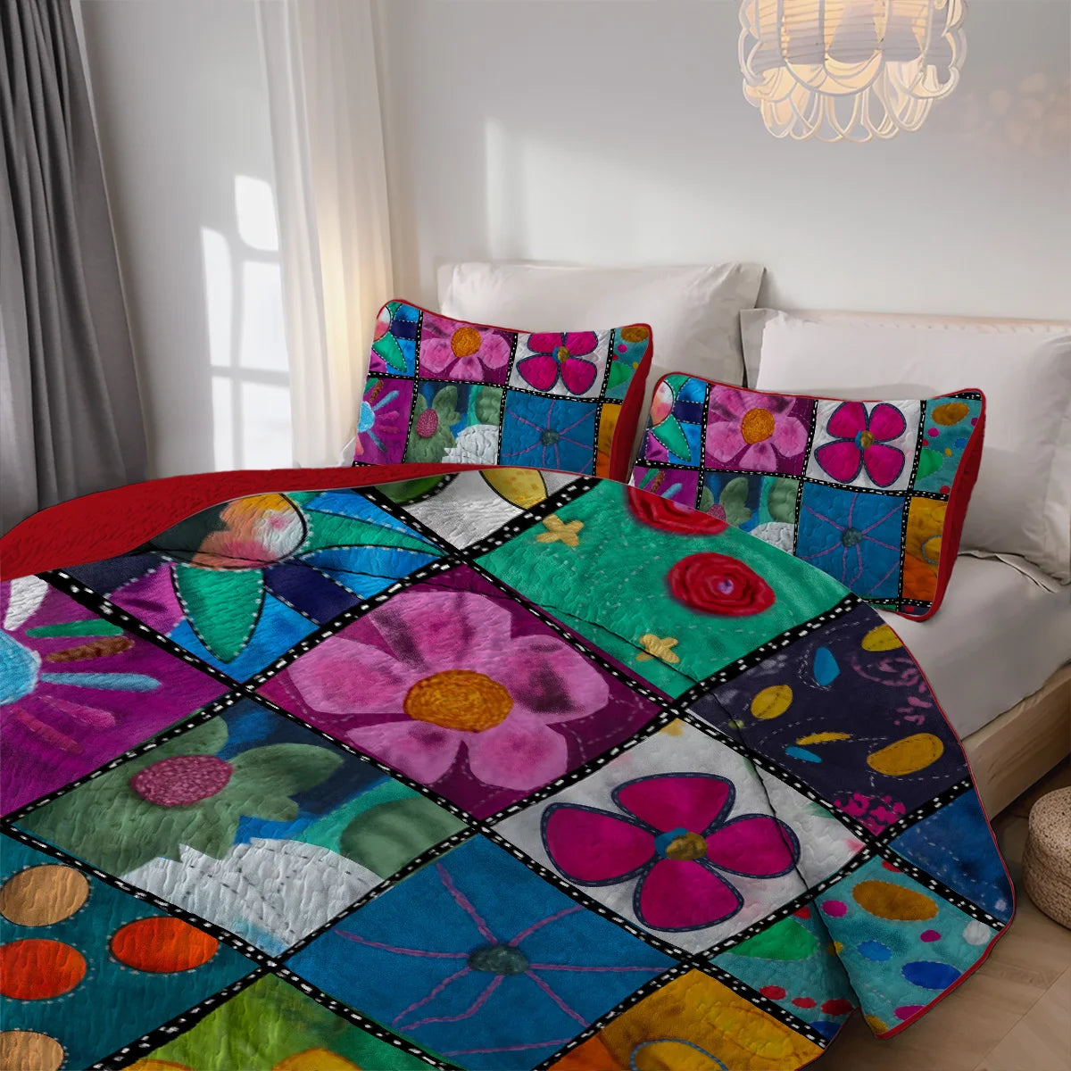 Floral Printed Quilt Set, Cal King, Durable, Breathable and Unique Summer Bedding Set, Including 1 Quilt, 1/2 Pillowcase