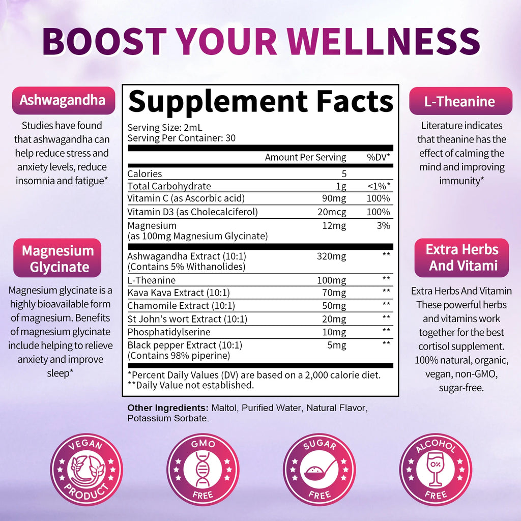 Cortisol Supplement Liquid Drops, 10-in-1