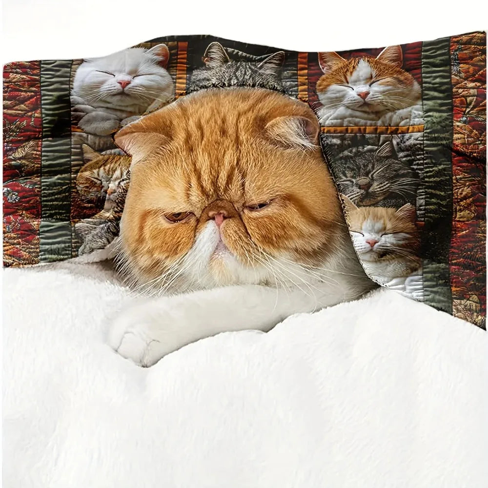 1pc Cozy Cat Lover's Plush Blanket