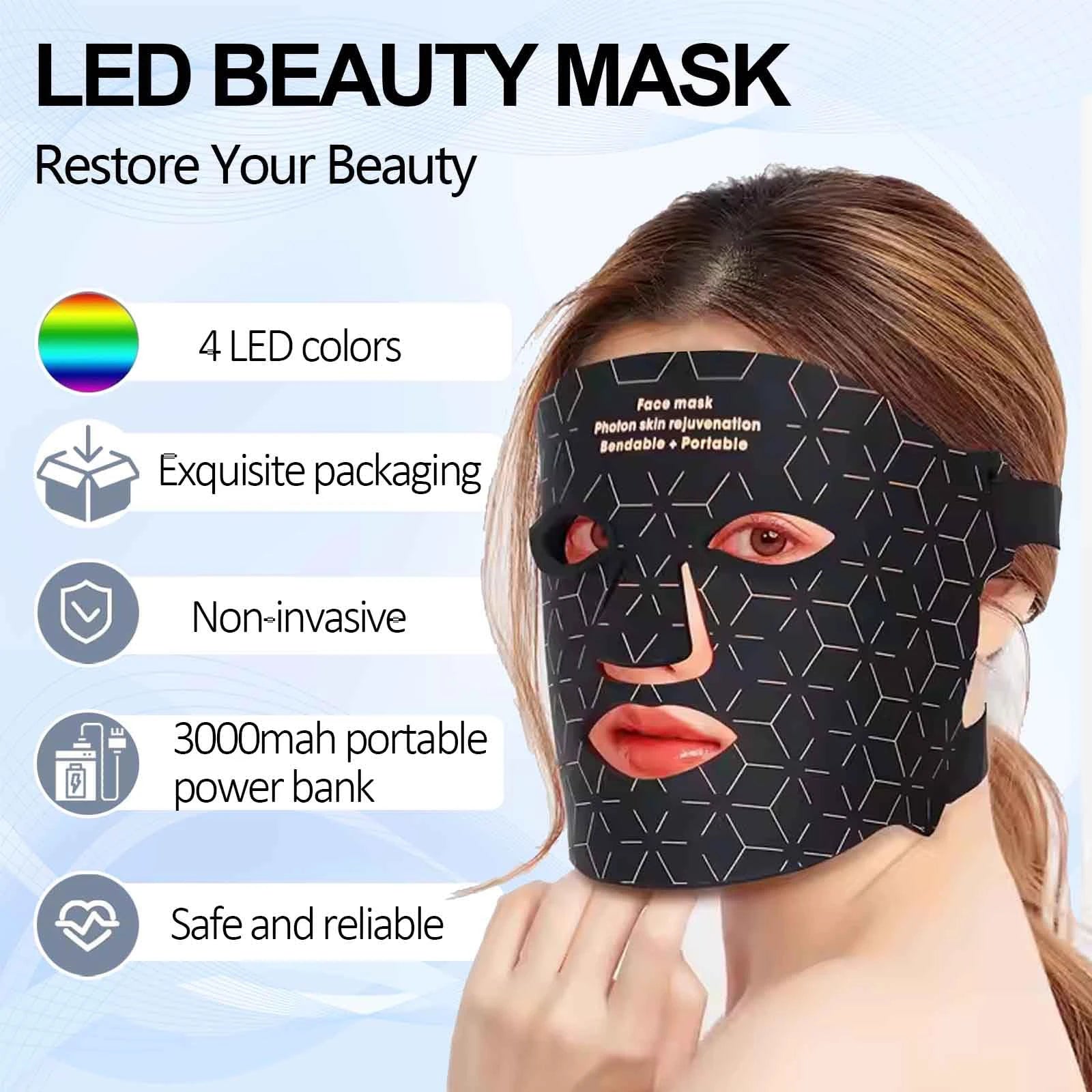 4 Modes Portable Led Face Mask Light Therapy for Anti-Aging Wrinkles Skin Rejuvenation