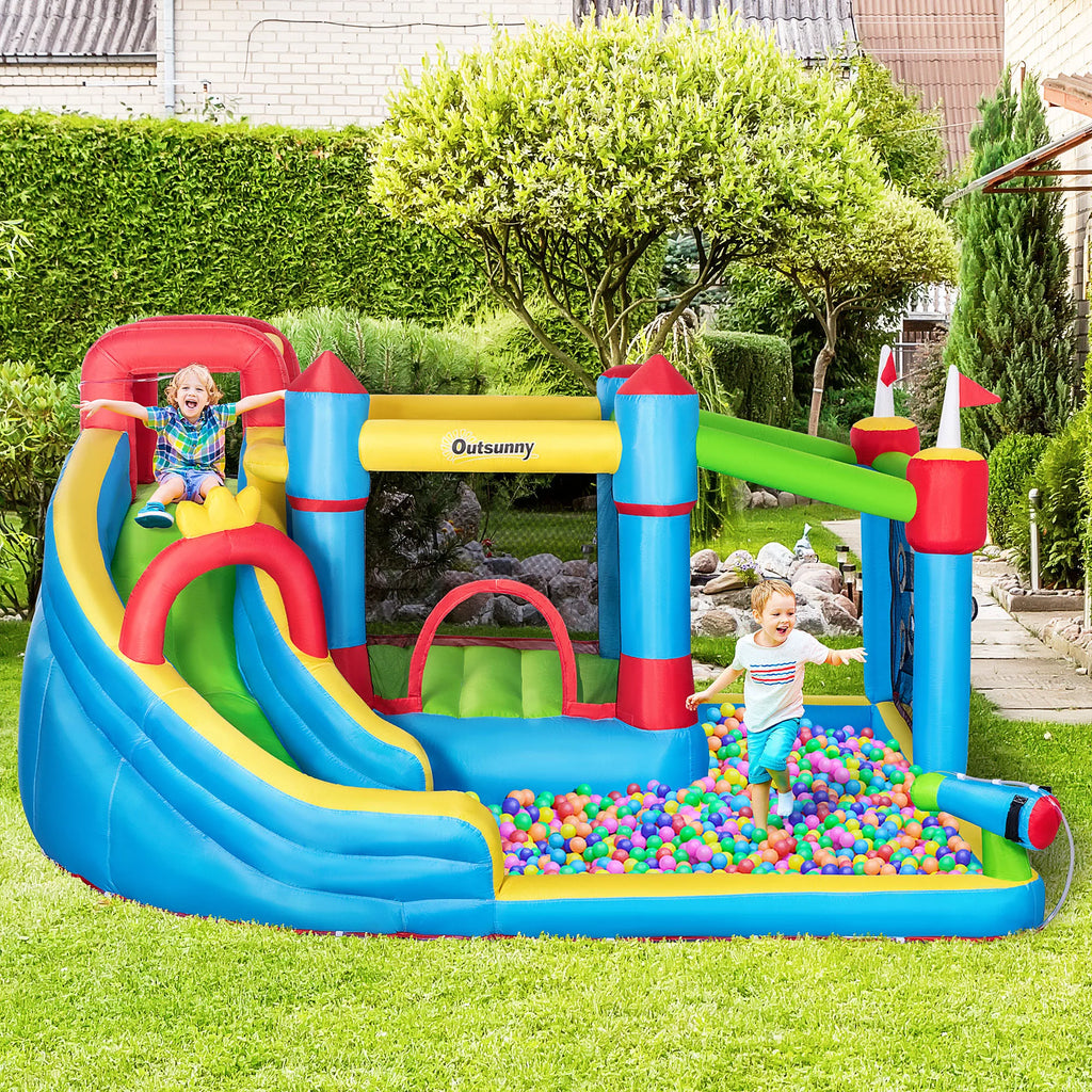 6-in-1 Inflatable Bounce House Outdoor Toy, Inflatable Water Slide for Kids