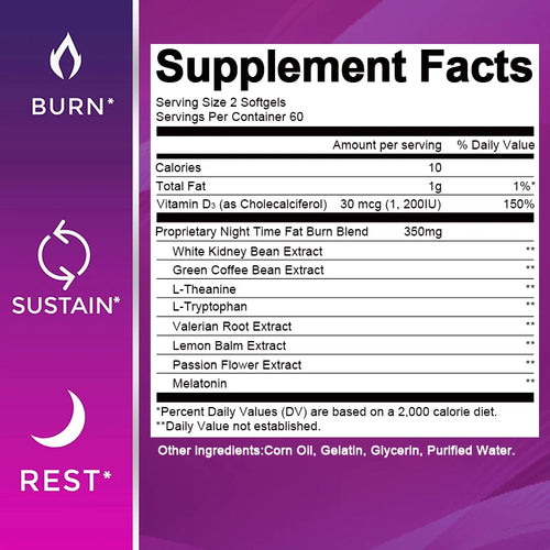 120pcs Night Time Fat Burnner Capsule for Women and Men Loss Weight Management Weight Slimming Tool Detox Burning Fat