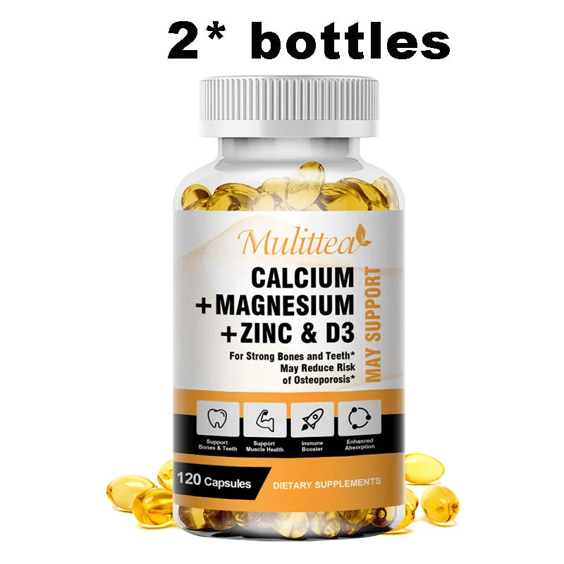 Calcium Magnesium Zinc Capsules with Vitamin D3 for Strong Bones & Nervous System Health & Promotes Cell Growth