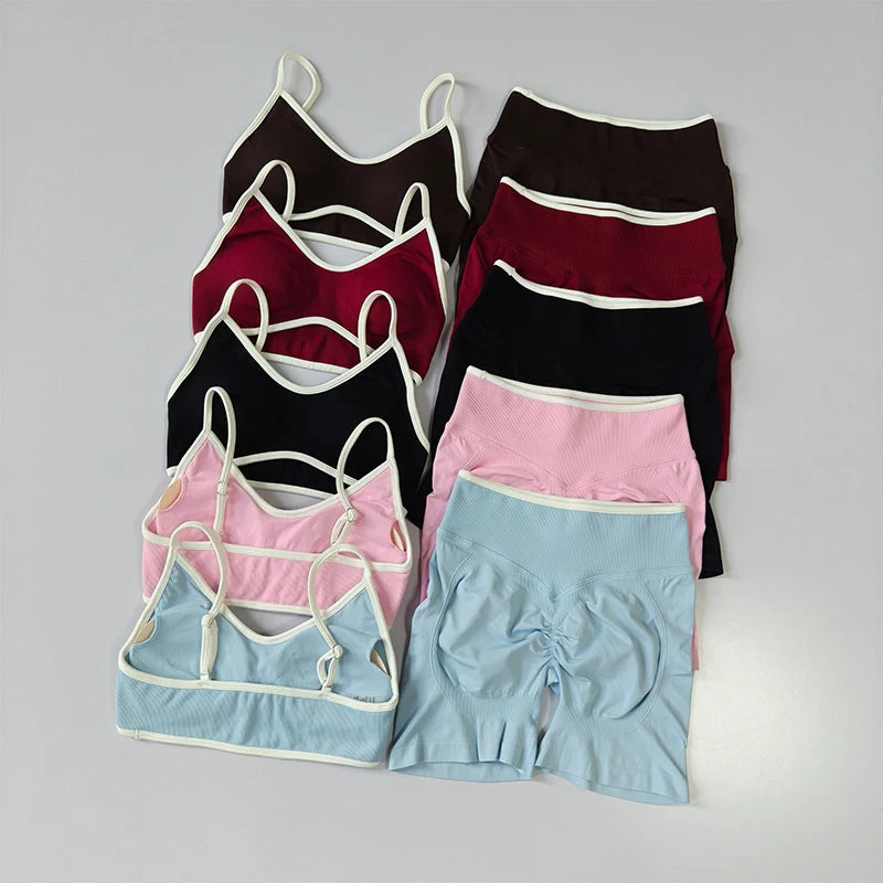 2PCS Yoga Suit Seamless with Chest Pad Tight Sports Bras
