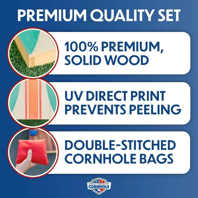 World Series of Cornhole Rustic Regulation Cornhole Boards Set –UV-Printed Wood Grain Design –4x2 ft All-Wood