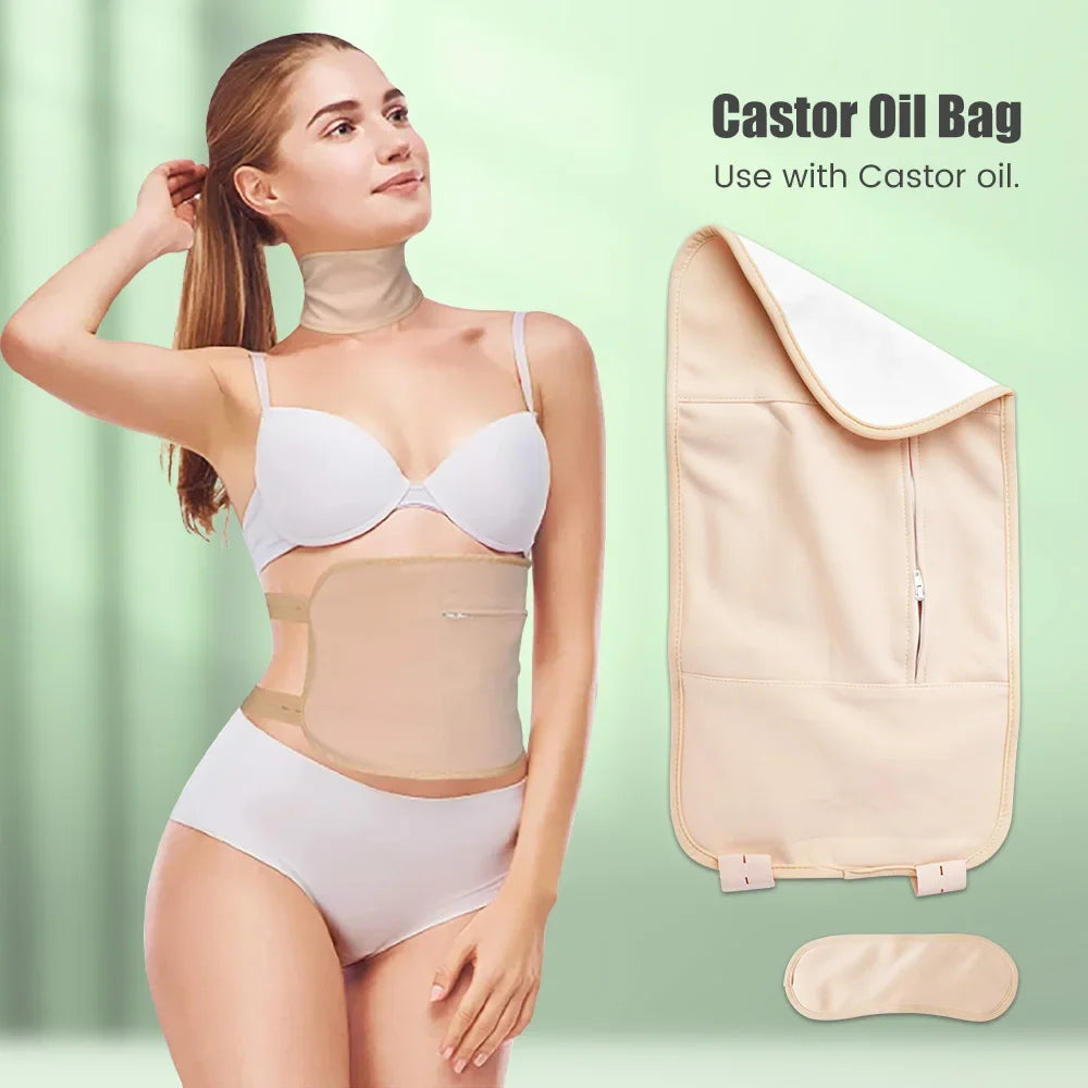 Castor Oil Pack Wrap Reusable Organic Cotton Castor Oil Packs with Adjustable Elastic Strap Castor Oil