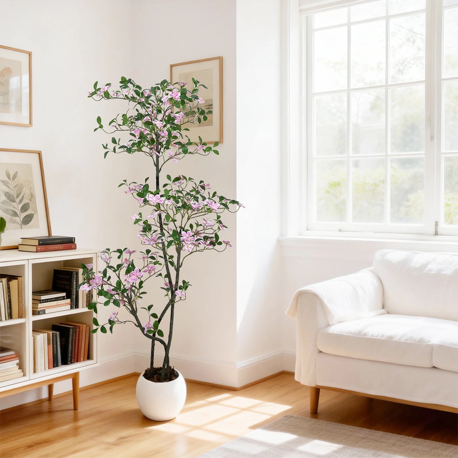 Realistic Pink Blossom Faux Tree with UV-Resistant Leaves