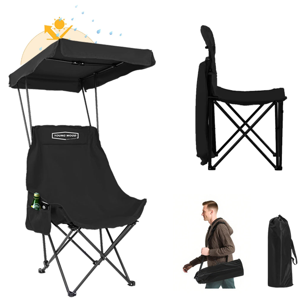 2PC Camping Chair Beach Chair With Shade Canopy YOUNG WOOD Portable , Fold Lightweight Oversized