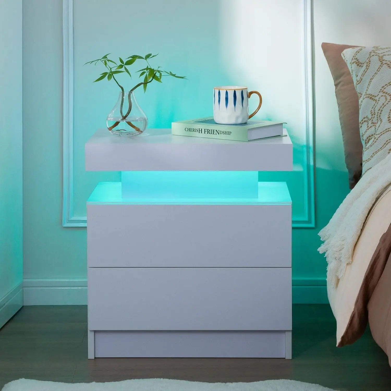 Nightstand Set of 2 LED Nightstand with 2 Drawers,Night Stand Set 2 with LED Light
