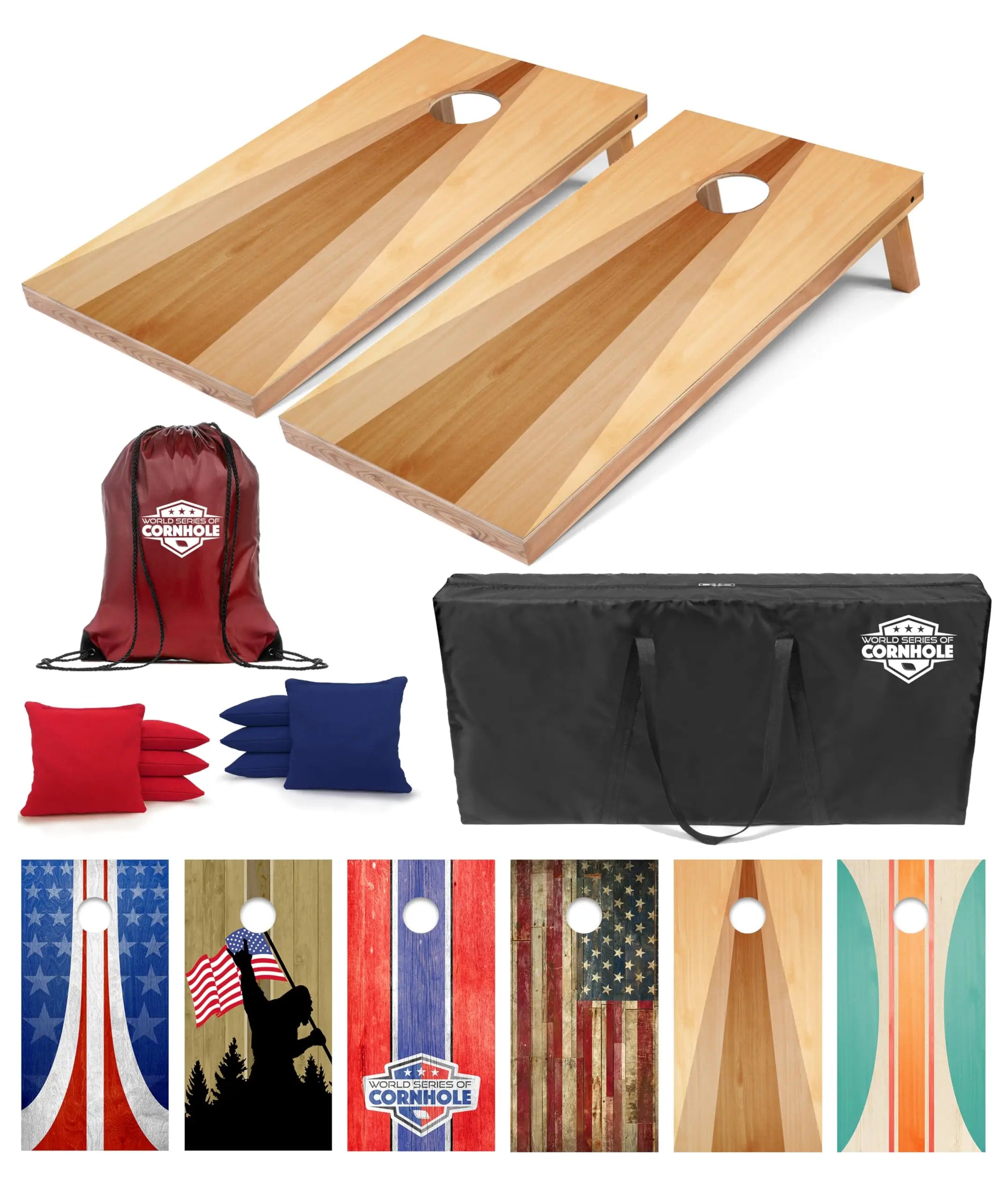 World Series of Cornhole Rustic Regulation Cornhole Boards Set –UV-Printed Wood Grain Design –4x2 ft All-Wood