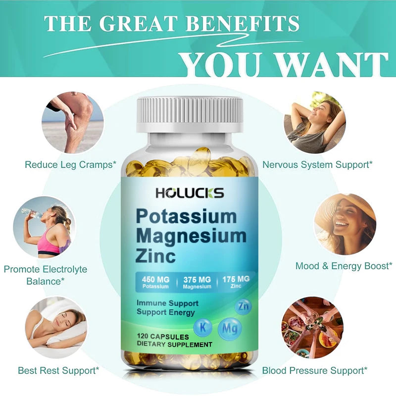 Potassium Magnesium Supplement 1000mg, Relieve Leg Cramps, Improve Muscle, Bone and Heart Health, Regulate Sleep