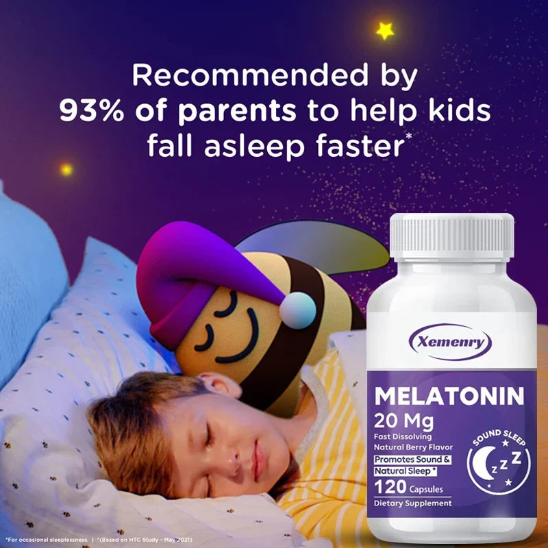 Melatonin Capsules 20mg - Aids Sleep, Improves Sleep Quality, Promotes Deep Sleep - 120 Capsules