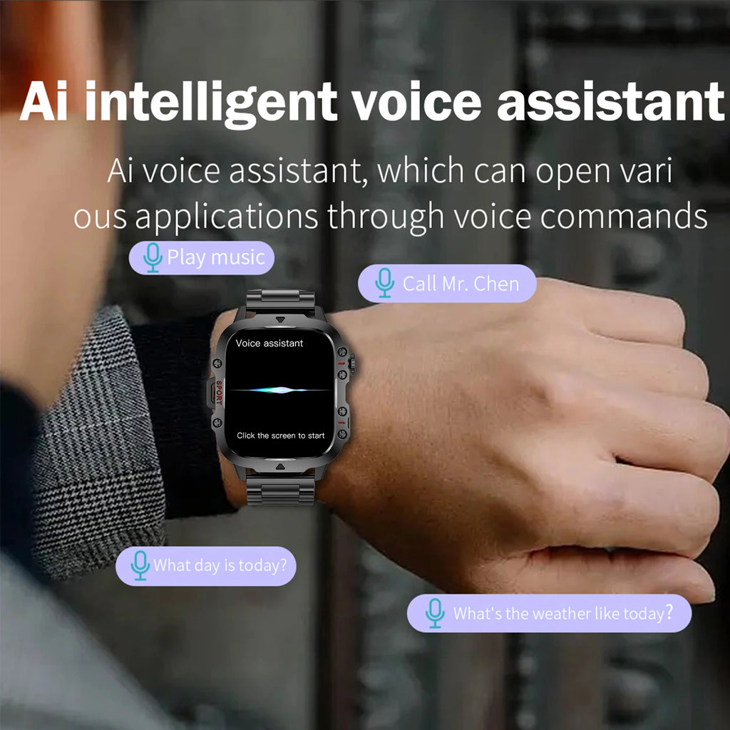 AI Voice Assistant Smart Watch, 1.96'' HD Screen Activity Trackers with 100+Sports/ Bluetooth Call/ SMS Alerts/ Flashlight