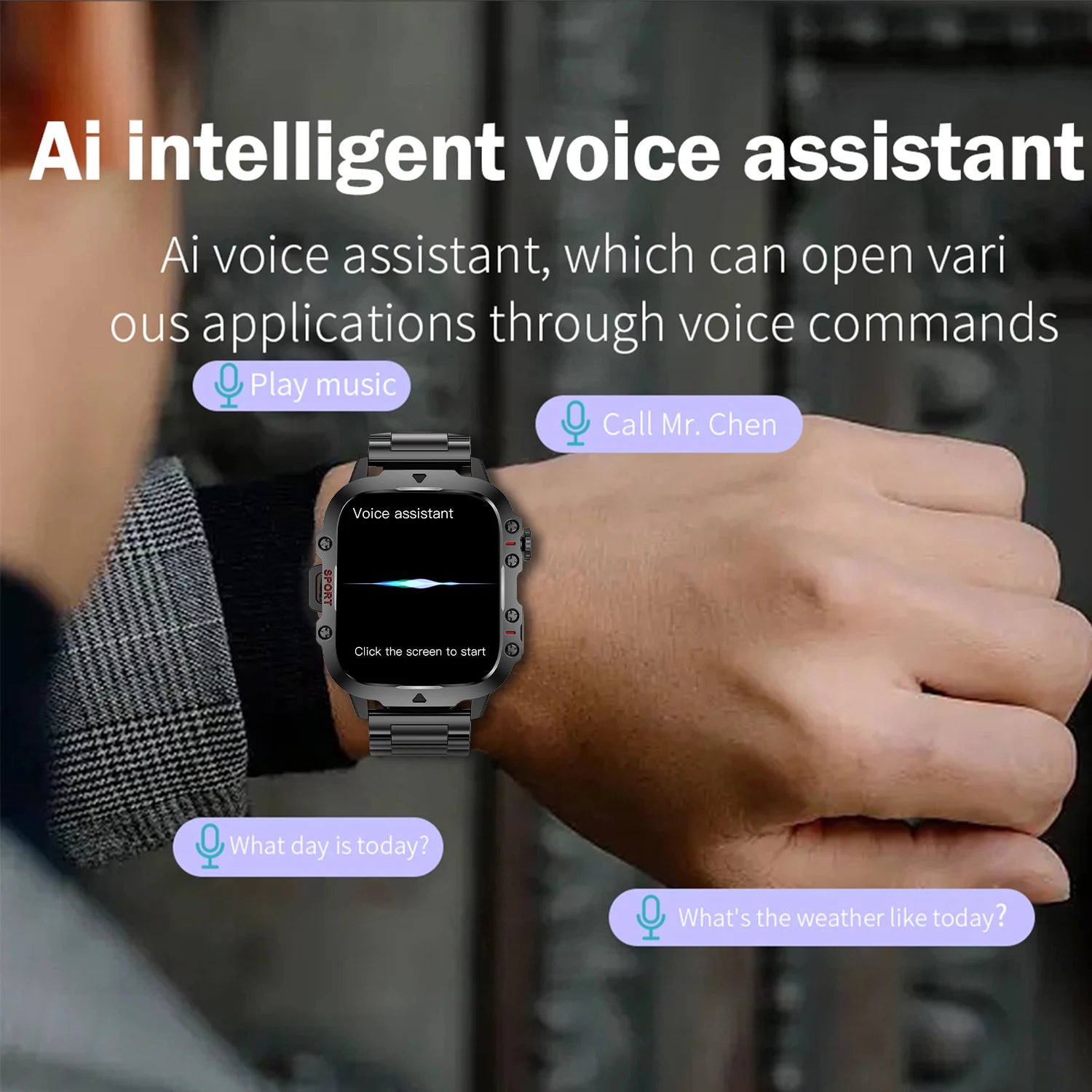 AI Voice Assistant Smart Watch, 1.96'' HD Screen Activity Trackers with 100+Sports/ Bluetooth Call/ SMS Alerts/ Flashlight
