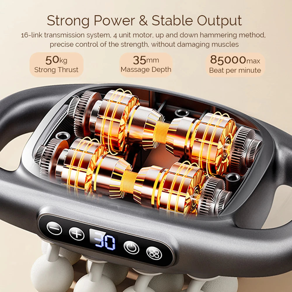 16-Head Fascia Gun High-Frequency Vibration Body Massage Gun Back