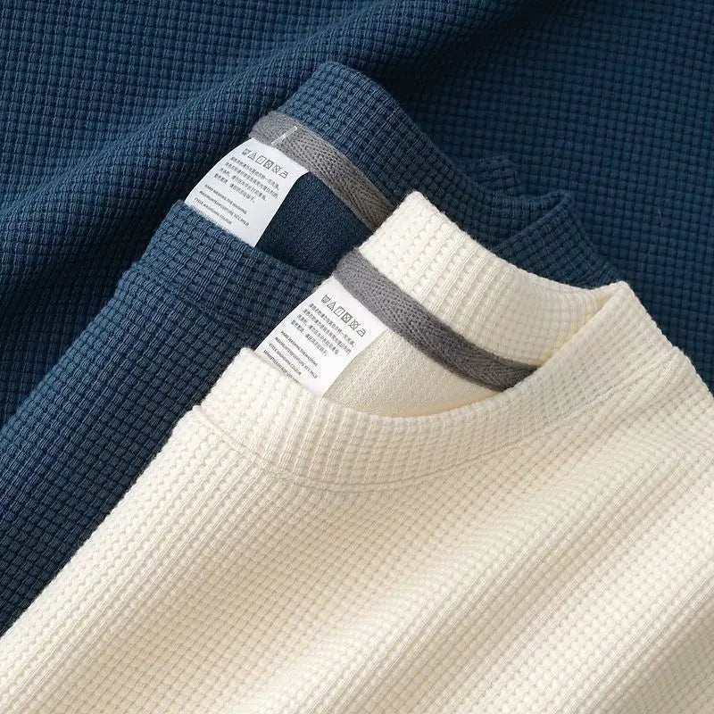 Waffle Round Neck Short Sleeve T-Shirt Comfortable Breathable Short-Sleeved Top for Casual Wear